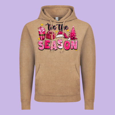 Pink 'tis The Season Christmas Vintage Hoodie Designed By Texasbilliewilder