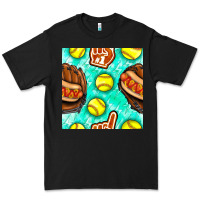 Black softball glove and hotdog seamless pattern Premium Tee - BundleAndBundleShop