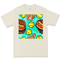 Bone softball glove and hotdog seamless pattern Premium Tee - BundleAndBundleShop