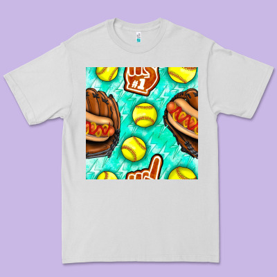 Softball Glove And Hotdog Seamless Pattern Premium Tee Designed By Bundleandbundleshop