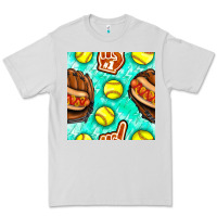 Dove Grey softball glove and hotdog seamless pattern Premium Tee - BundleAndBundleShop
