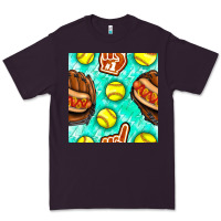 Plum softball glove and hotdog seamless pattern Premium Tee - BundleAndBundleShop