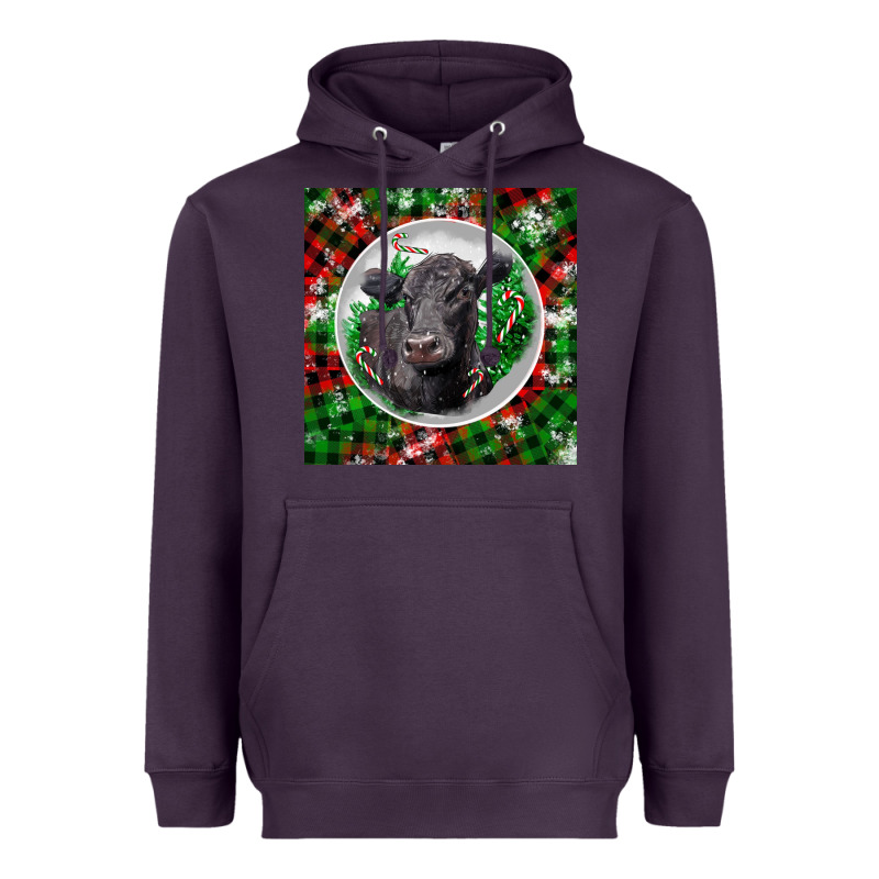 Christmas Black Angus Cow Heavyweight Hoodie by LillyAllenDesigns | Teevron