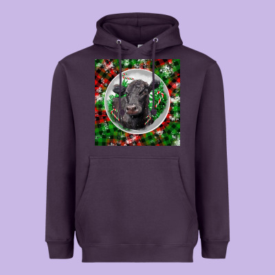 Christmas Black Angus Cow Heavyweight Hoodie Designed By Lillyallendesigns
