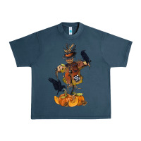 Midnight Navy Scarecrow with Pumpkin Urban Heavy Tee - texasbilliewilder