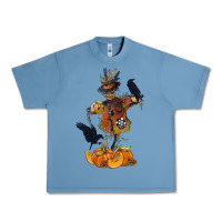 Pebble Blue Scarecrow with Pumpkin Urban Heavy Tee - texasbilliewilder