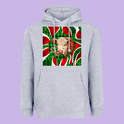 Christmas Hereford Cow Face Heavyweight Hoodie Designed By Lillyallendesigns