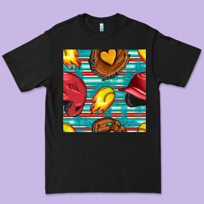 Softball Helmet And Glove With Serape Seamless Pattern Premium Tee Designed By Bundleandbundleshop