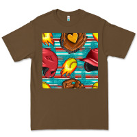 Cacao softball helmet and glove with serape seamless pattern Premium Tee - BundleAndBundleShop