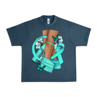 Midnight Navy Ovarian Cancer diva teal ribbon Urban Heavy Tee - NancyCooperArtShop