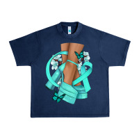 Navy Ovarian Cancer diva teal ribbon Urban Heavy Tee - NancyCooperArtShop