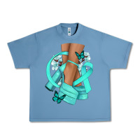 Pebble Blue Ovarian Cancer diva teal ribbon Urban Heavy Tee - NancyCooperArtShop