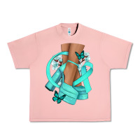 Salmon Ovarian Cancer diva teal ribbon Urban Heavy Tee - NancyCooperArtShop