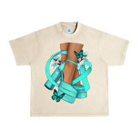 Sandshell Ovarian Cancer diva teal ribbon Urban Heavy Tee - NancyCooperArtShop