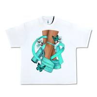 White Ovarian Cancer diva teal ribbon Urban Heavy Tee - NancyCooperArtShop