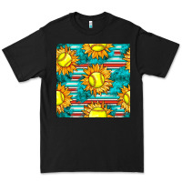 Black softball sunflowers with serape seamless pattern Premium Tee - BundleAndBundleShop