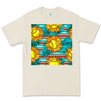 Bone softball sunflowers with serape seamless pattern Premium Tee - BundleAndBundleShop