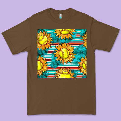 Softball Sunflowers With Serape Seamless Pattern Premium Tee Designed By Bundleandbundleshop