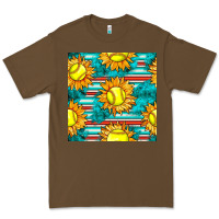 Cacao softball sunflowers with serape seamless pattern Premium Tee - BundleAndBundleShop