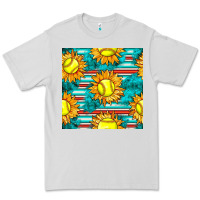 Dove Grey softball sunflowers with serape seamless pattern Premium Tee - BundleAndBundleShop
