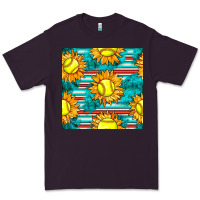 Plum softball sunflowers with serape seamless pattern Premium Tee - BundleAndBundleShop