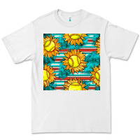 White softball sunflowers with serape seamless pattern Premium Tee - BundleAndBundleShop