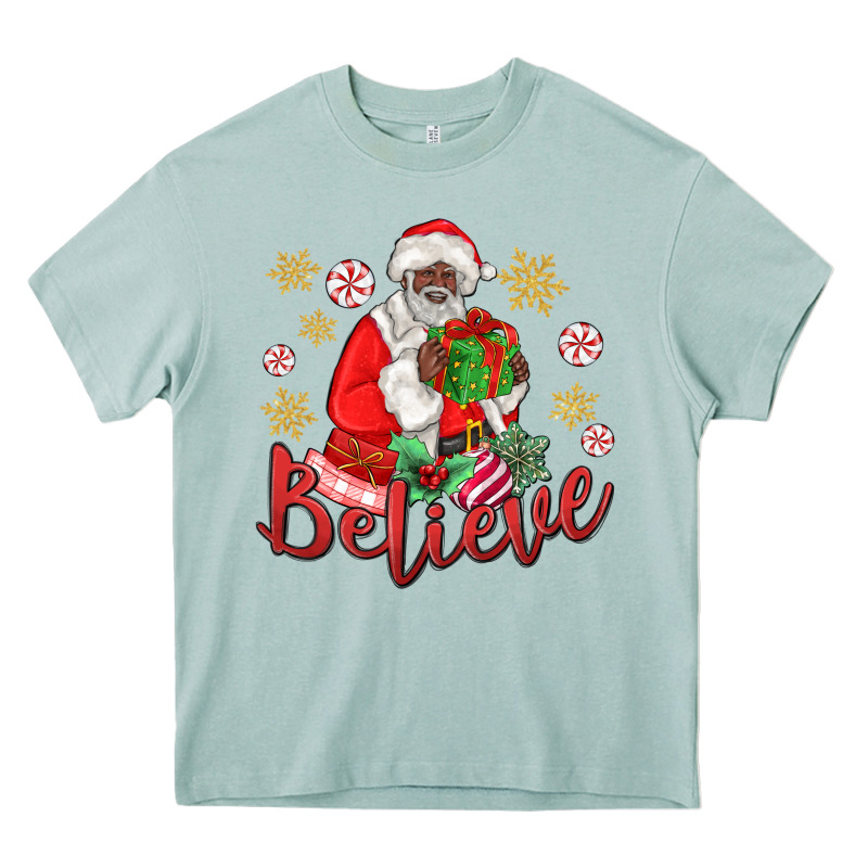 Believe Black Santa Christmas Heavy Core Tee by MaliasSmallBusiness | Teevron
