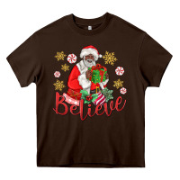Chocolate Brown believe black santa christmas Heavy Core Tee - MaliasSmallBusiness