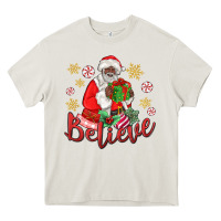 Cream believe black santa christmas Heavy Core Tee - MaliasSmallBusiness