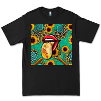 Black softball lips sunflowers and gemstones seamless pattern Premium Tee - BundleAndBundleShop