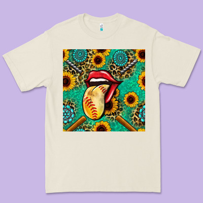 Softball Lips Sunflowers And Gemstones Seamless Pattern Premium Tee Designed By Bundleandbundleshop