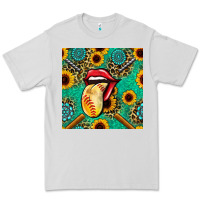 Dove Grey softball lips sunflowers and gemstones seamless pattern Premium Tee - BundleAndBundleShop