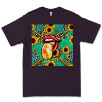Plum softball lips sunflowers and gemstones seamless pattern Premium Tee - BundleAndBundleShop