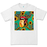 White softball lips sunflowers and gemstones seamless pattern Premium Tee - BundleAndBundleShop