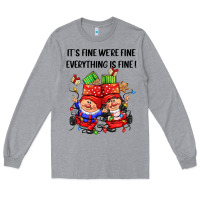 Heather Grey its fine were fine everything is fine Long Sleeve Tee - CowGirlArtShop