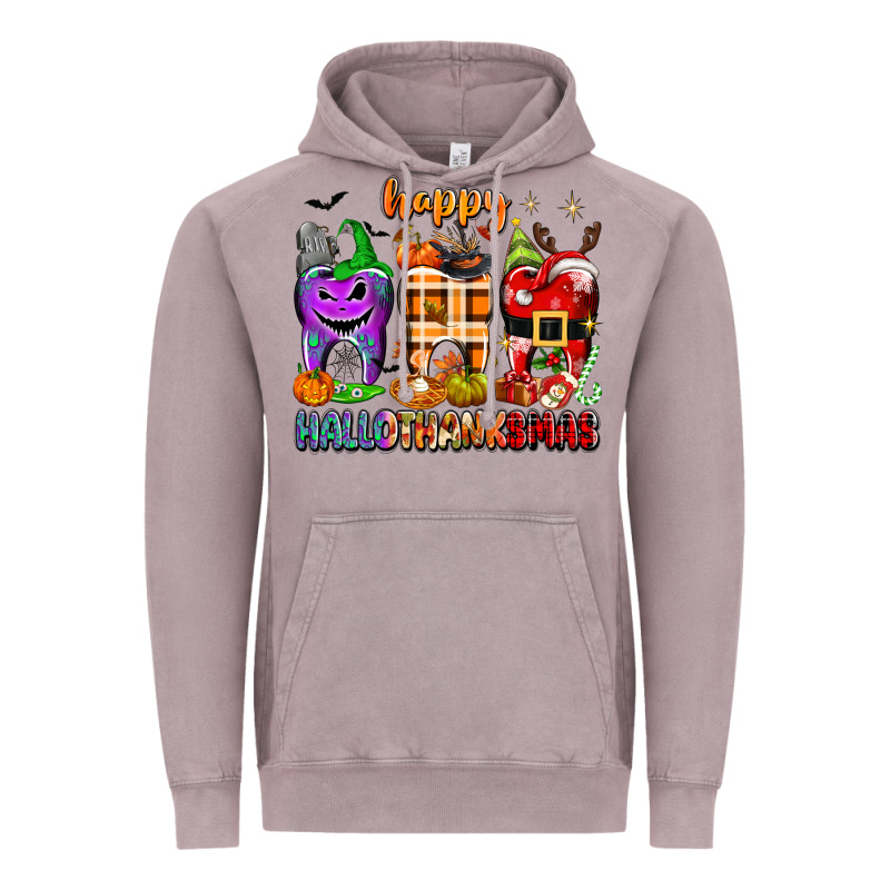 Happy Hallothanksmas Teeth Vintage Hoodie by texasbilliewilder | Teevron