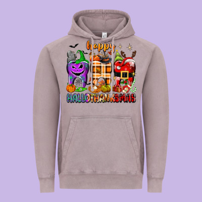 Happy Hallothanksmas Teeth Vintage Hoodie Designed By Texasbilliewilder