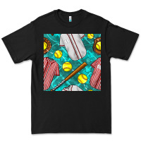 Black softball uniform glove and bat with field seamless pattern Premium Tee - BundleAndBundleShop