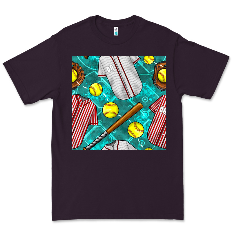 Softball Uniform Glove And Bat With Field Seamless Pattern Premium Tee by BundleAndBundleShop | Teevron