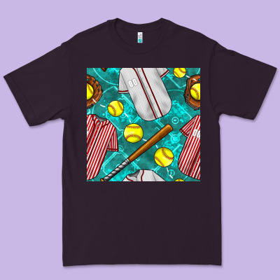 Softball Uniform Glove And Bat With Field Seamless Pattern Premium Tee Designed By Bundleandbundleshop