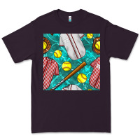 Plum softball uniform glove and bat with field seamless pattern Premium Tee - BundleAndBundleShop