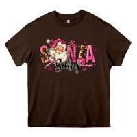 Chocolate Brown Santa Baby Pink Christmas Heavy Core Tee - MaliasSmallBusiness