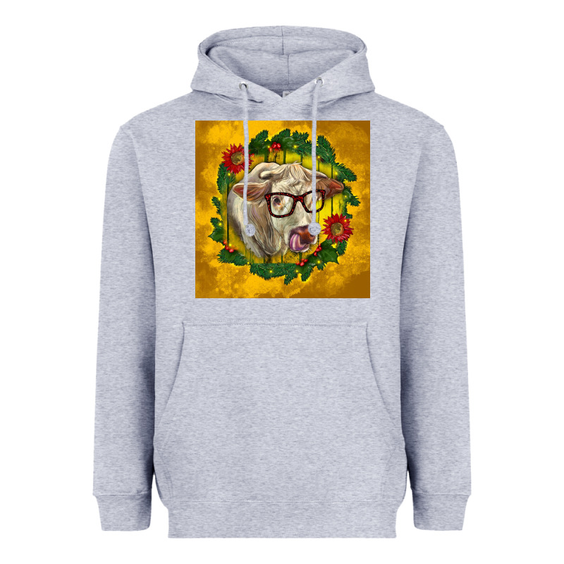 Christmas Charolais Cow Face Heavyweight Hoodie by LillyAllenDesigns | Teevron