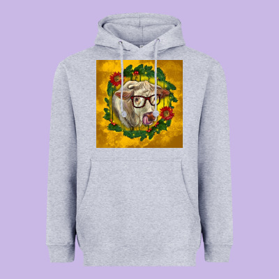 Christmas Charolais Cow Face Heavyweight Hoodie Designed By Lillyallendesigns