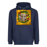 Navy christmas charolais cow face Heavyweight Hoodie - LillyAllenDesigns