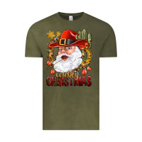 Vintage Olive Cowboy Christas Santa Vintage Tee - NancyCooperArtShop