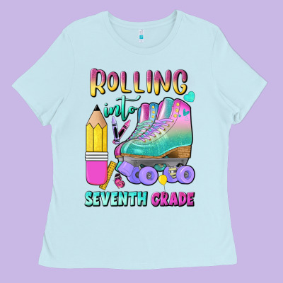 Rolling Into Seventh Grade Ladies Tee Designed By Bundleandbundleshop