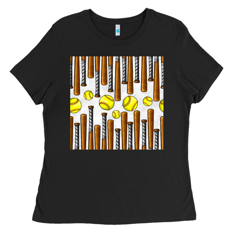 Softball Bat Seamless Pattern Ladies Tee by BundleAndBundleShop | Teevron