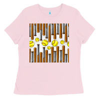 Bubblegum Pink softball bat seamless pattern Ladies Tee - BundleAndBundleShop