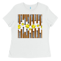White softball bat seamless pattern Ladies Tee - BundleAndBundleShop